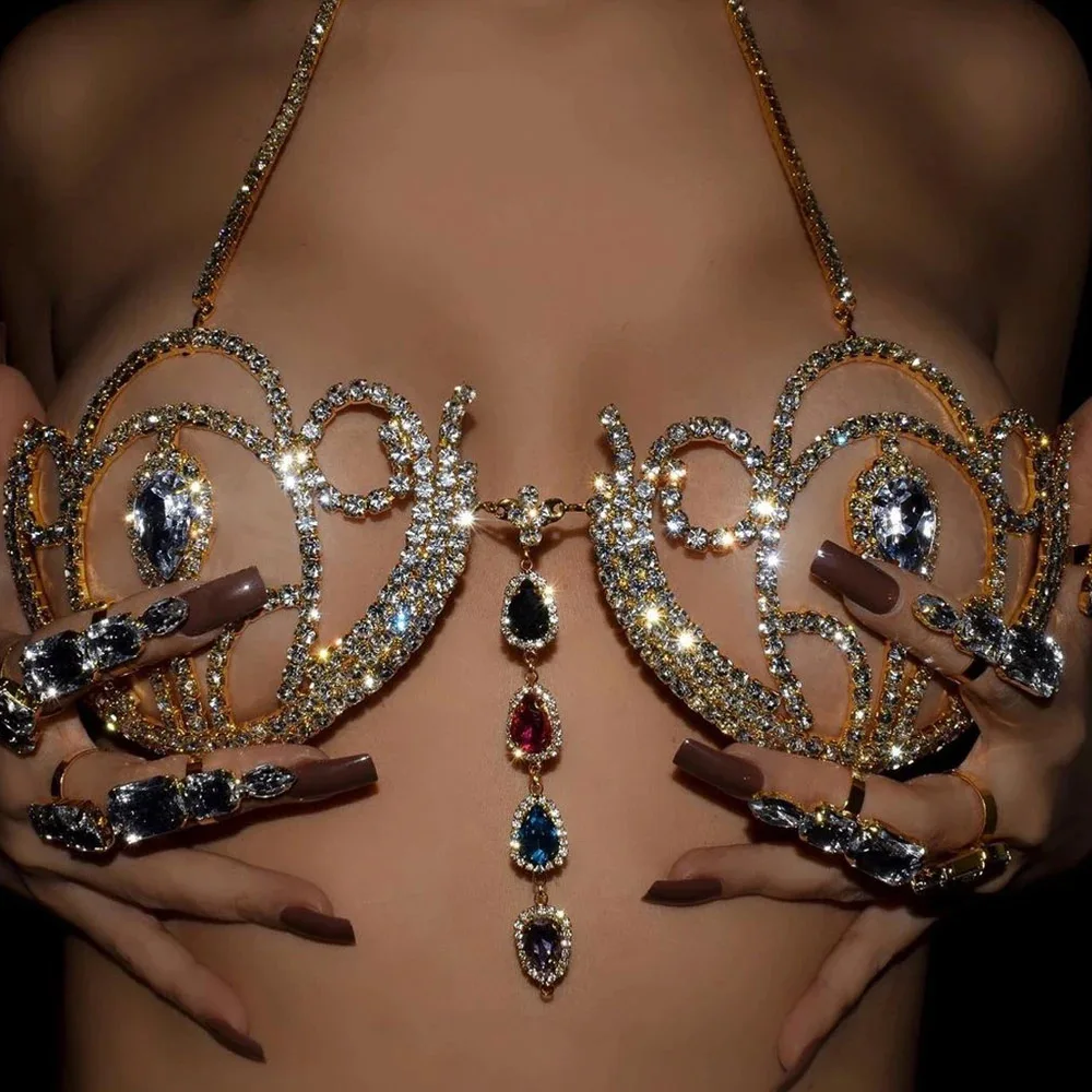 Body Jewelry Retainers - บิกินี่สุดหรูประดับพลอยเทียมชุดชั้นในสายรัดทรงหยดน้ำเรขาคณิตสำหรับแฟชั่นสำหรับผู้หญิงคริสตัลเครื่องประดับพยุงตัว