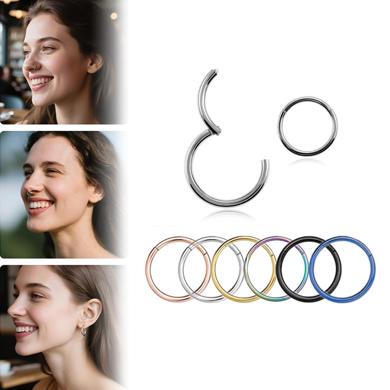 Body Jewelry Surgical Steel - แหวนจมูกแบบคลิกเกอร์ 16G 316L ทำจากเหล็กกล้าผ่าตัด สำหรับเจาะจมูก ซีก