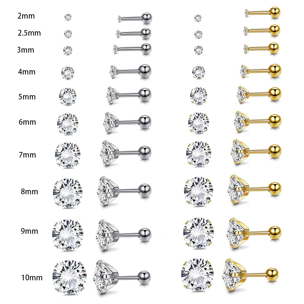 Body Jewelry Surgical Steel - เครื่องประดับสำหรับเจาะกระดูกอ่อนเจาะหูสำหรับผู้หญิง1คู่ต่างหูพลอยเทียมทองชุบทรงตรงกระดูกอ่อนเจาะหู