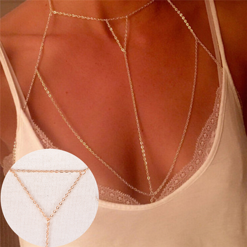 แฟชั่นสีเงินสีทองแบบโซ่ต่อกับช - Body Jewelry Necklace บทวิจารณ์และราคา