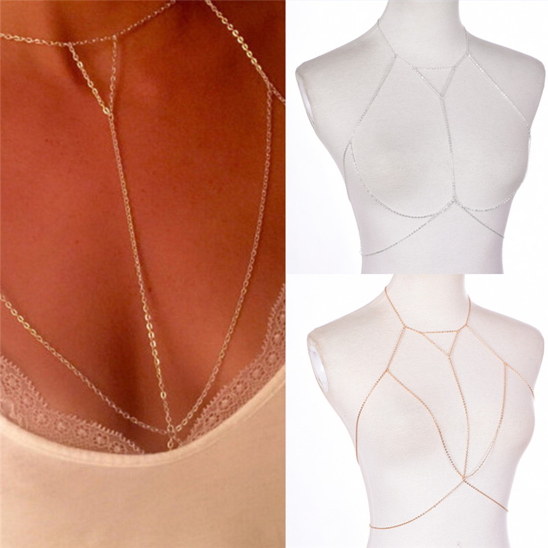 แฟชั่นสีเงินสีทองแบบโซ่ต่อกับช - Body Jewelry Necklace บทวิจารณ์และราคา