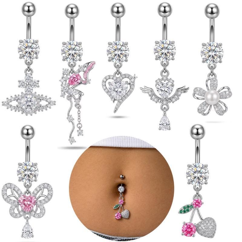 แหวนเจาะสะดือแบบห้อยประดับสวยง - Body Jewelry Surgical Steel บทวิจารณ์และราคา